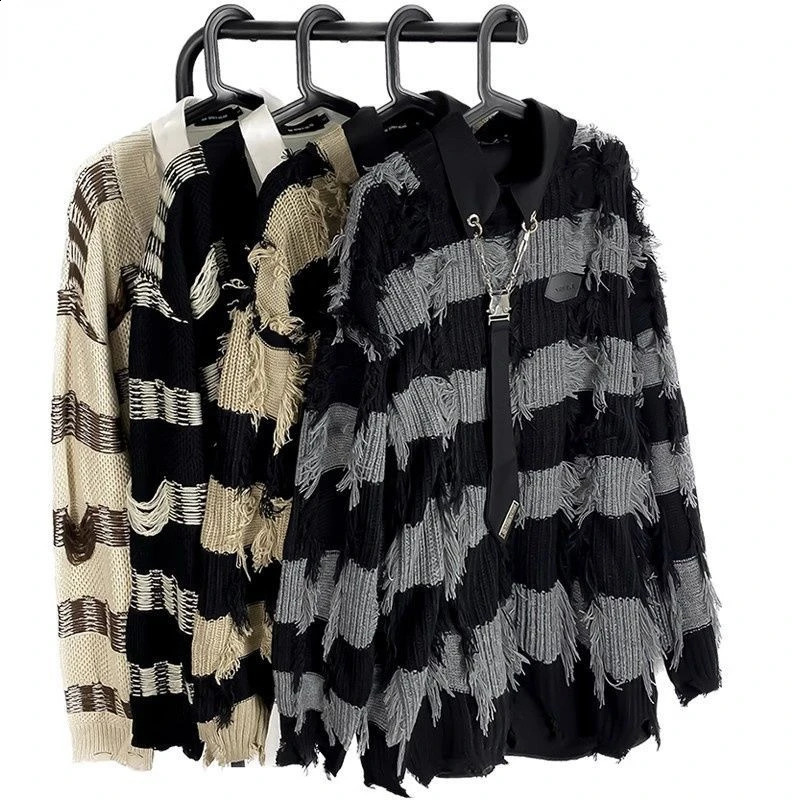 Fringe Sweater Winter Mans And Womens Hole Oversized Sweater Harajuku Lazy Autumn Wispy Leisure Lovers Pullover Men Clothes 240821