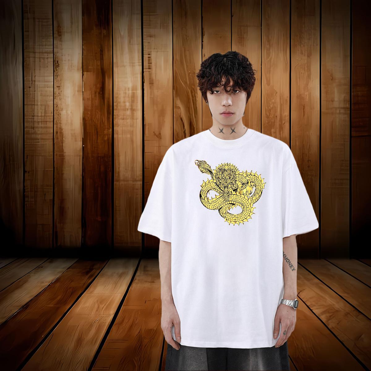 Designer Hip Hop Street Men Tops Tees dragon Breathable Short Sleeve 100% Cotton 230g T-Shirts Soft Plus Size Cartoon Tee Shirt