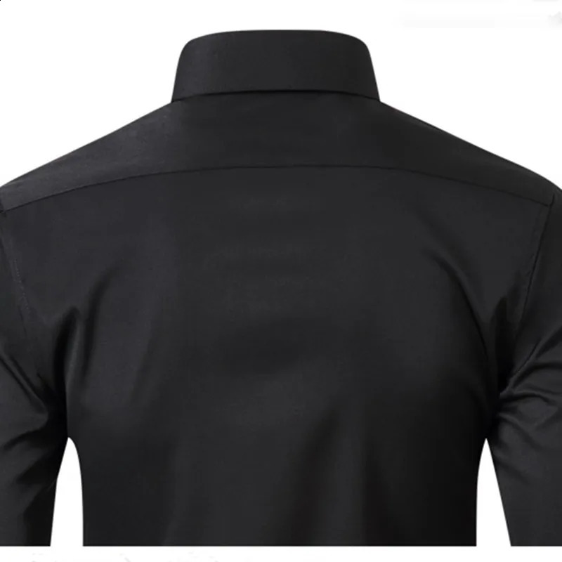 Mens Dress Shirt Long Sleeve Spring Autumn Fashion Non-Iron Social Business Solid Mercerized Vertical Black Fitness Clothing6XL 240822