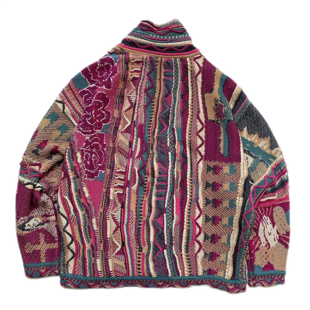Aboorun mens retro cardigan woolen sweater Harajuku loose knit Dos long robe 240821