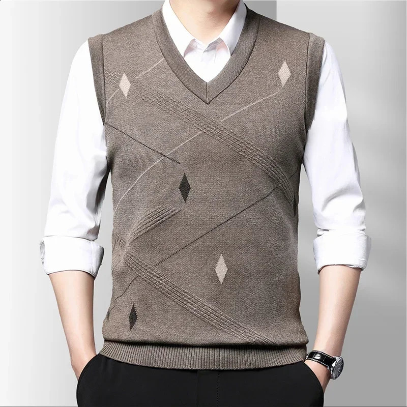 Mens Tank Top Business Casual Top Printed Knitted Sweater Tank Top Autumn Mens Wear 240821