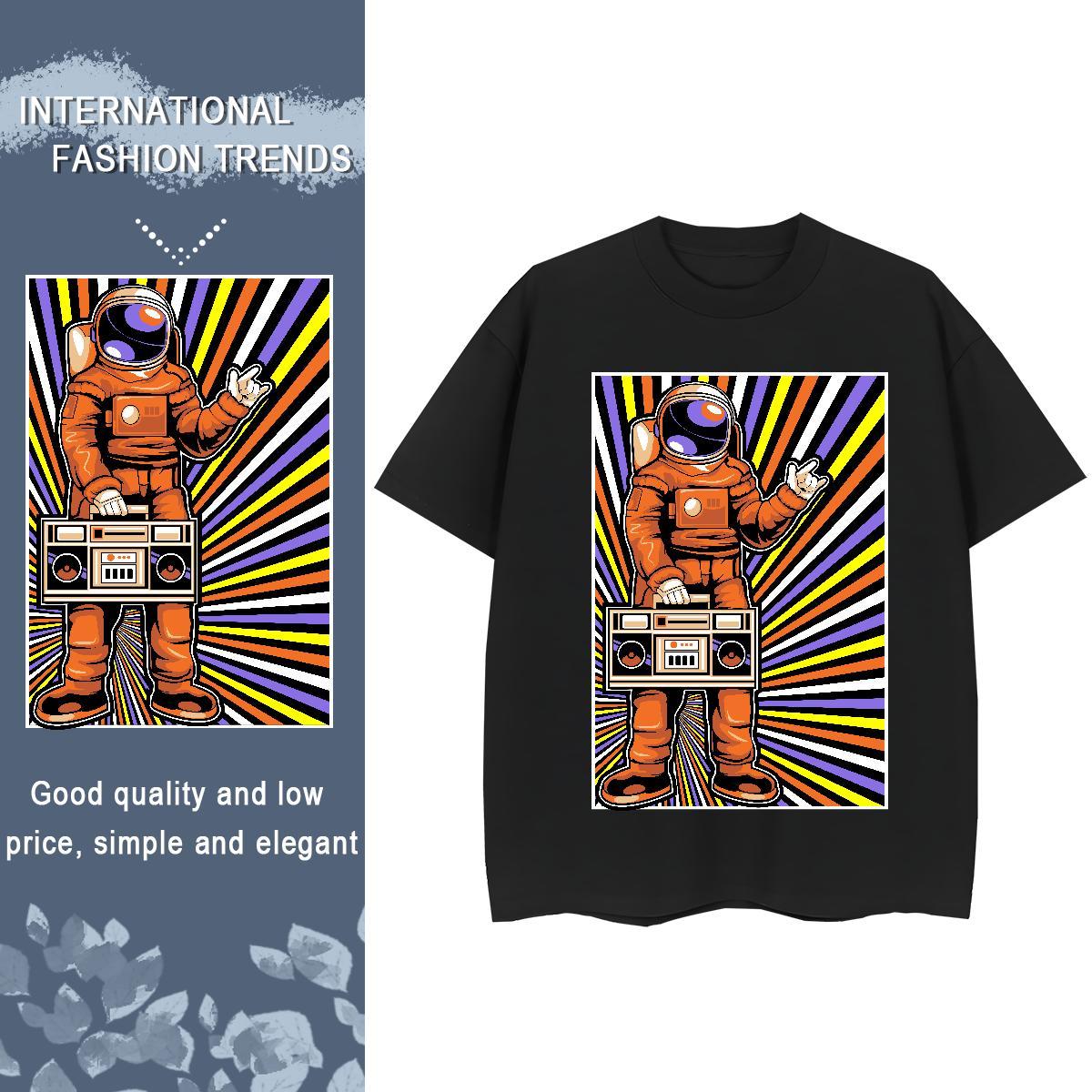 Loose fit Unisex Tshirts 230g Cotton cosmonaut Street T-Shirts for Women O Neck Short Sleeves DIY Anime Wear