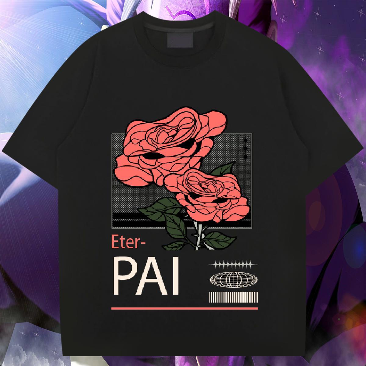 High Quality Men Tops Tees Anime Printing Street 230g Pure Cotton Custom Cartoon Breathable Crew Neck flower Mens T Shirts DIY Tee Shirt