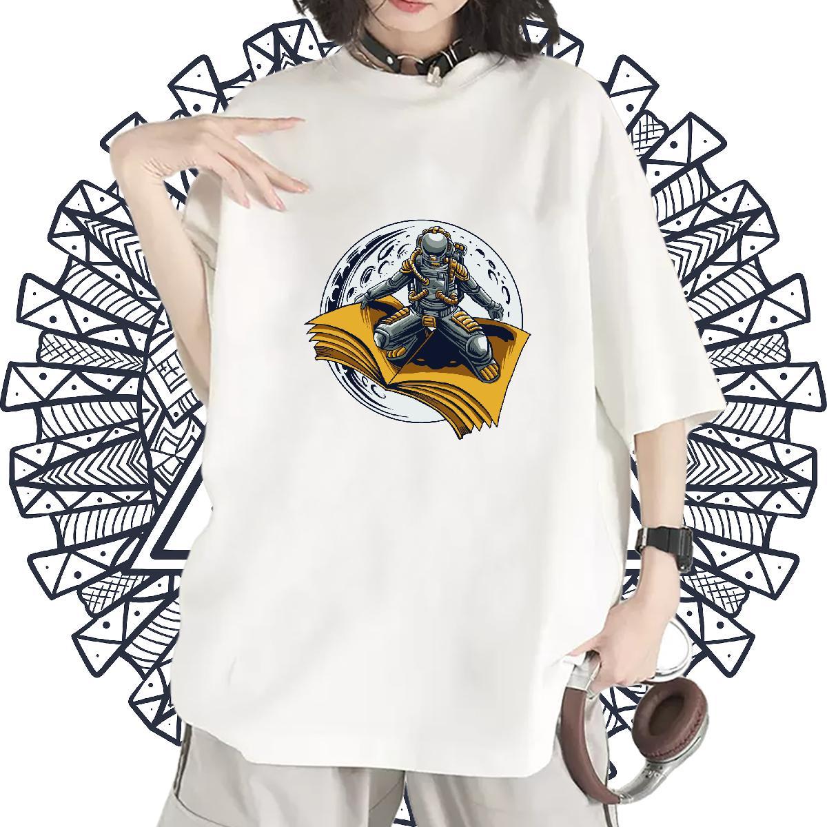 Lady Women Tees 230g Pure Cotton universe High Street Hip Hop T Shirt For Woman Breathable DIY Anime Wear