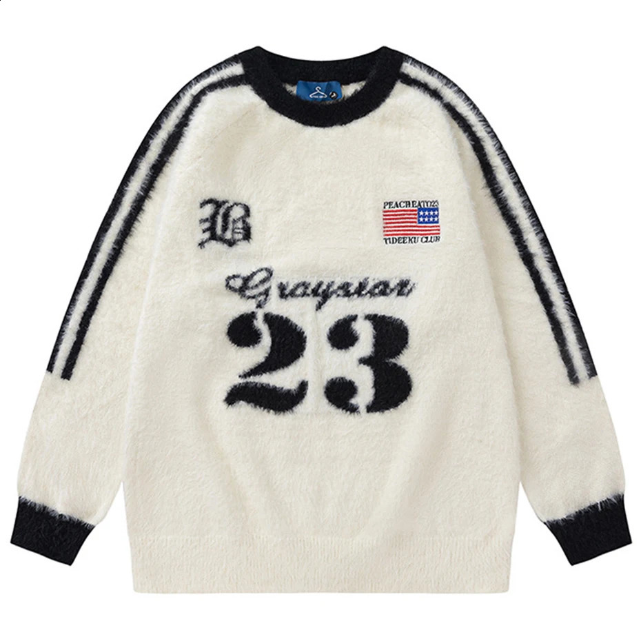 mens creed patterned black turtleneck sweater beige skydiver Harajuku oversized hiphop streetwear Y2K 240821