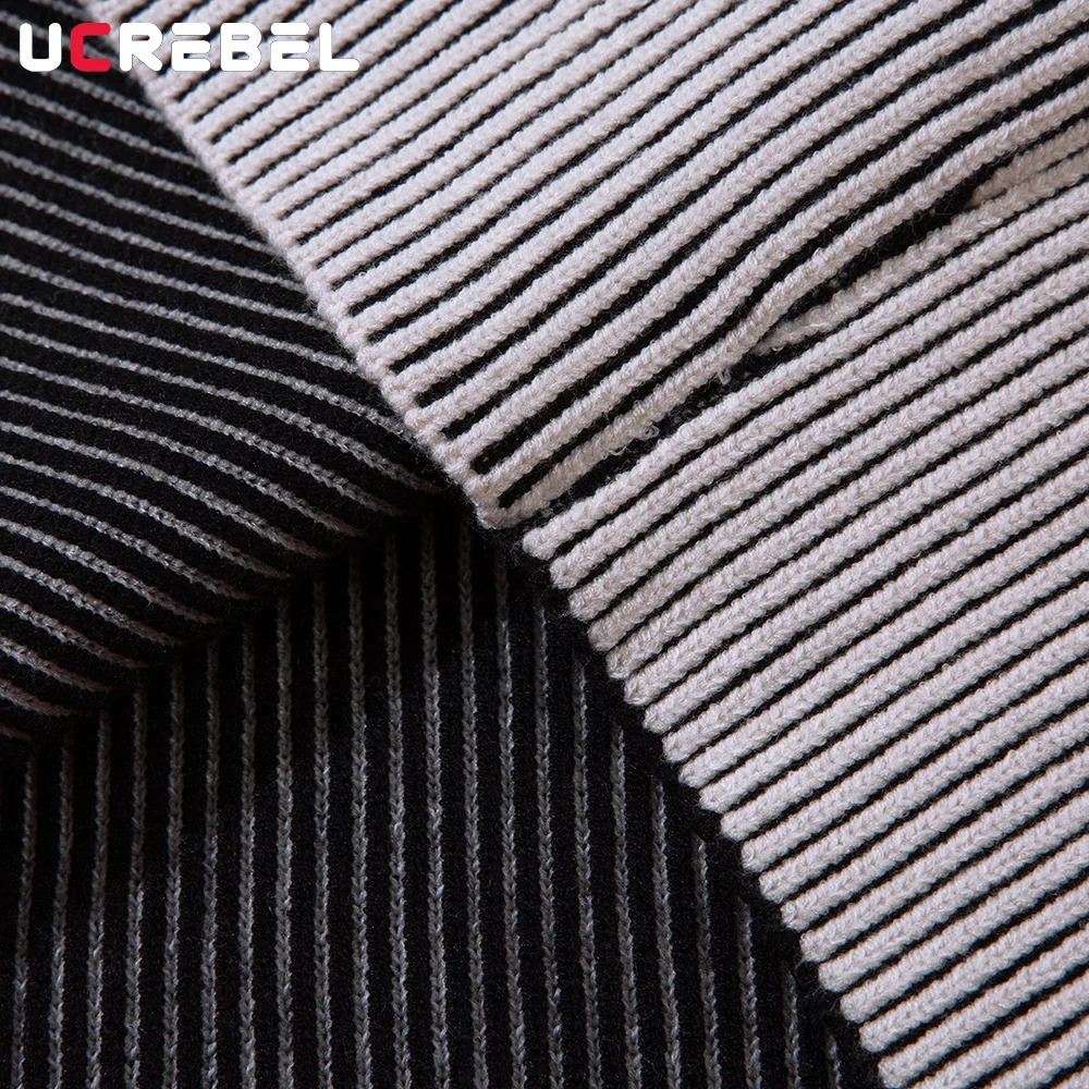 Letter Jacquard Striped Double-sided Sweater Mens Autumn Winter High Street Long Sleeve Loose Knitted Pullover Men 240821