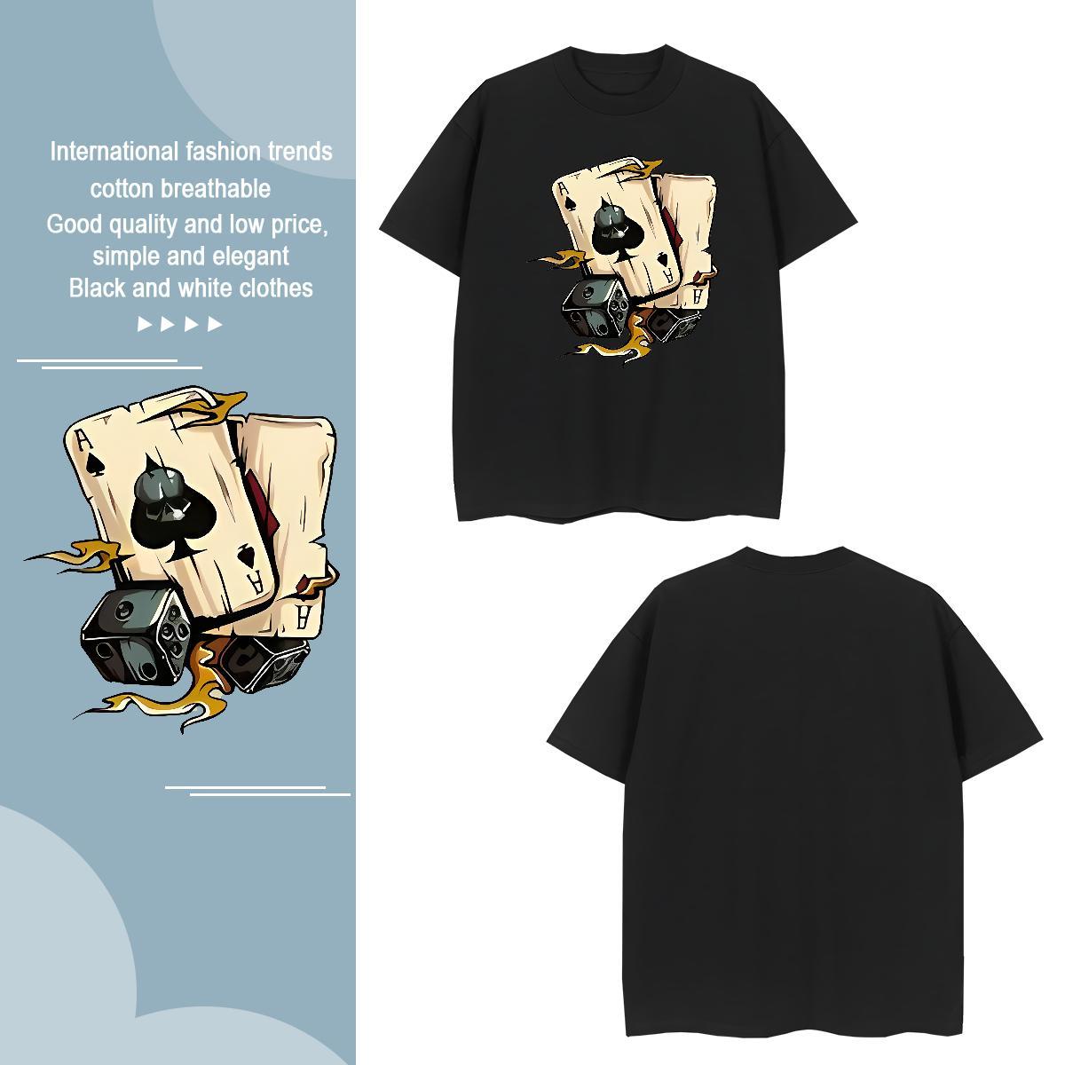 Custom playing card Couples T Shirts 230g Pure Cotton Mens T Shirts Custom Cartoon High Street Hip Hop Breathable Popular Tops