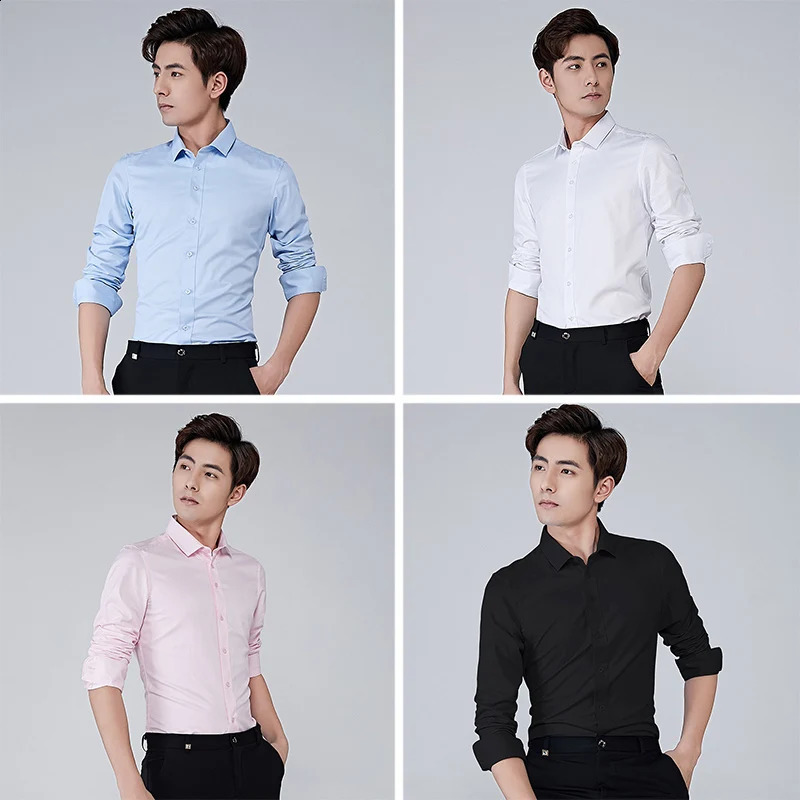 TFETTERS Autumn Hydrophobic Men Shirt Business Casual Long Sleeve Solid Shirt Men Cotton Slim Turn Down Collar Shirt 240822