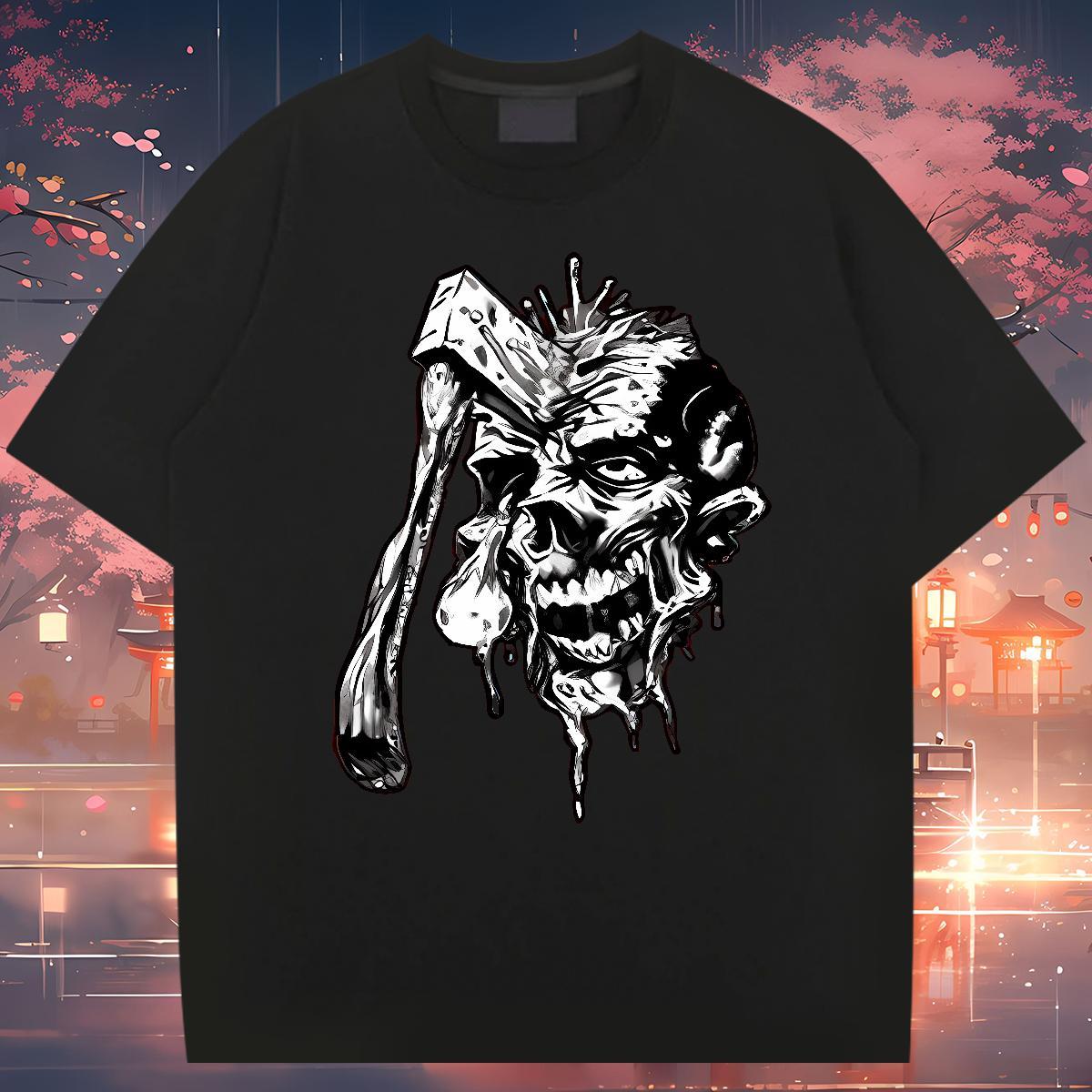Fashion Casual Anime Printing Street Men Tshirts skull Short Sleeve Soft 230g Cotton Men T Shirts Classic Custom Big Size Tops