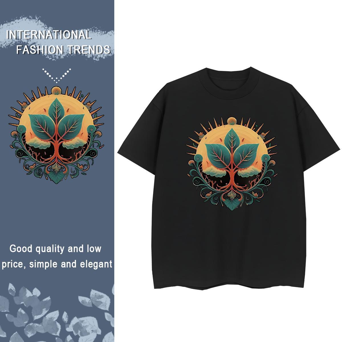 New Woman T Shirts Breathable Short Sleeve 230g Cotton Couples T Shirts Black Oversized tree Outdoor Soft Tops