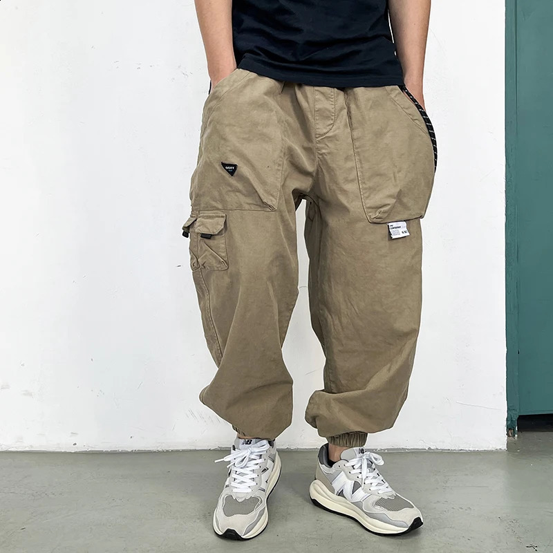 BM Japanese streetwear multi pocket casual harem pants mens clothing Harajuku jogging Korean hiphop cargo transporter 240821