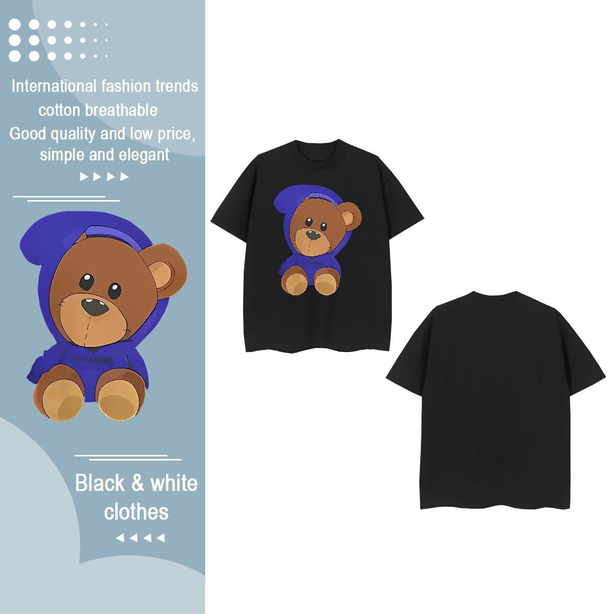 Fashion T shirt Breathable Soft 230g Cotton Lady T shirt Custom Print Plus Size bear High Street Hip Hop Female Tops