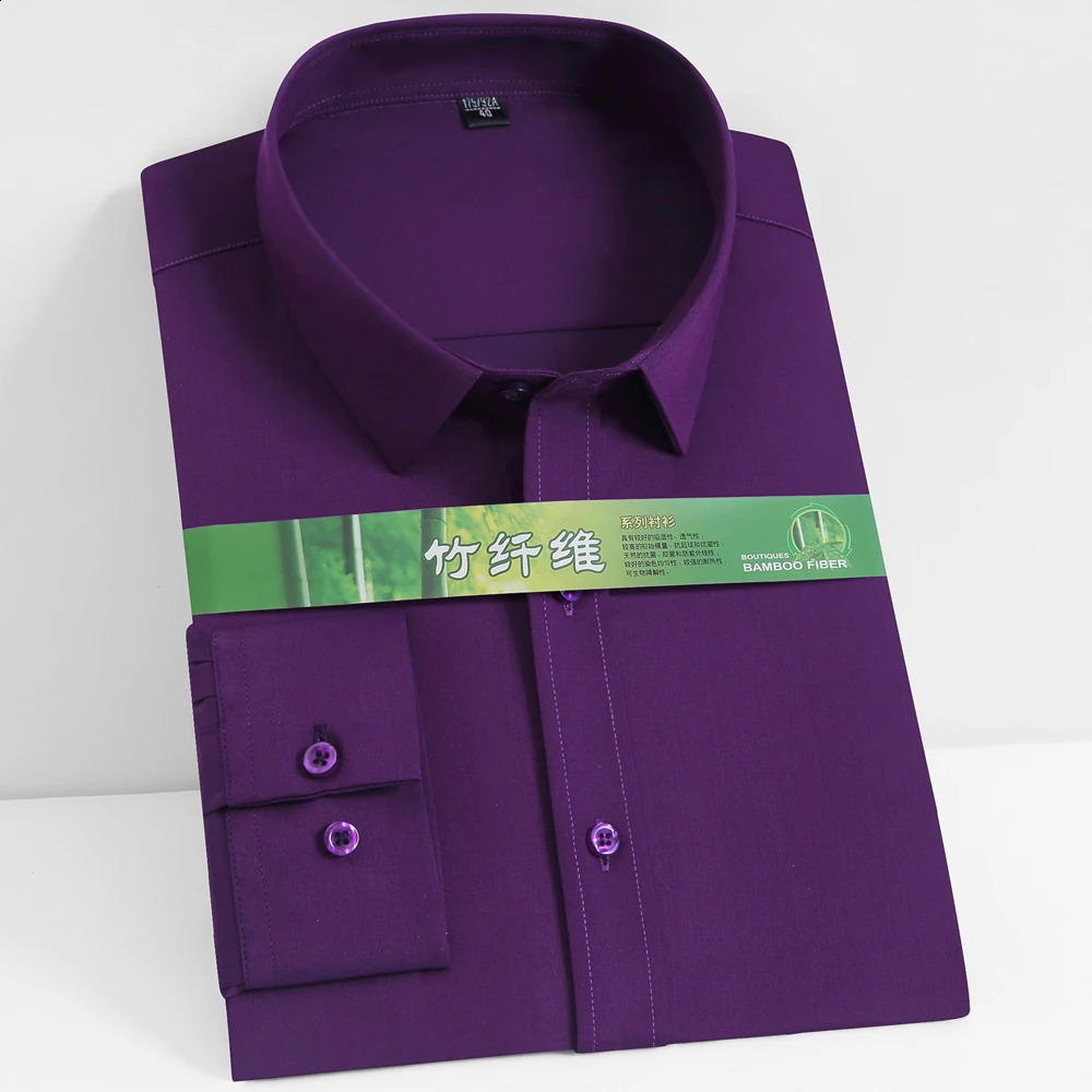 Mens Long Sleeve Standard-fit Bamboo Fiber Solid Dress Shirts Without Pocket Comfortable Soft Business Office Easy Care Shirt 240822