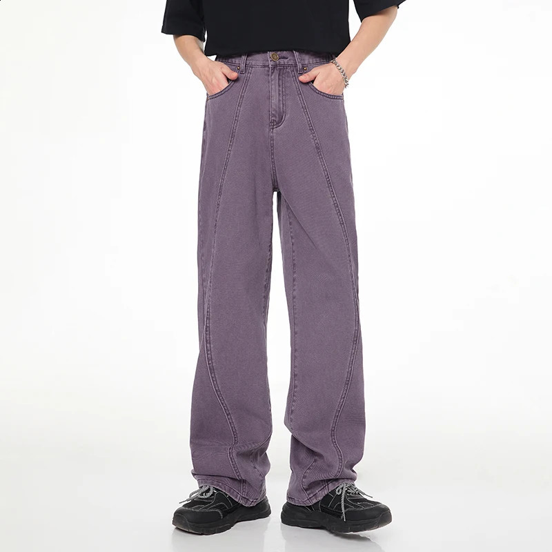 purple loose jeans for mens fashion and leisure fully matched with street highend washing wide leg trailing style 240821