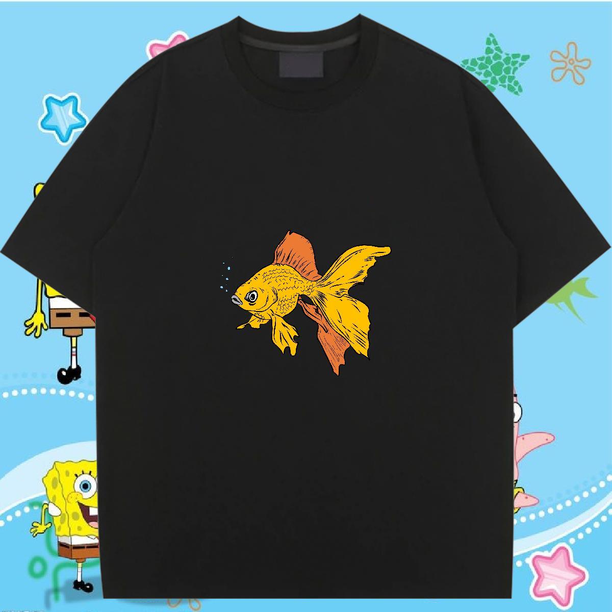 2024 DIY T-Shirts Breathable Short Sleeve 230g Pure Cotton Woman Tshirt DIY Anime fish Outdoor Loose Clothes Shirt