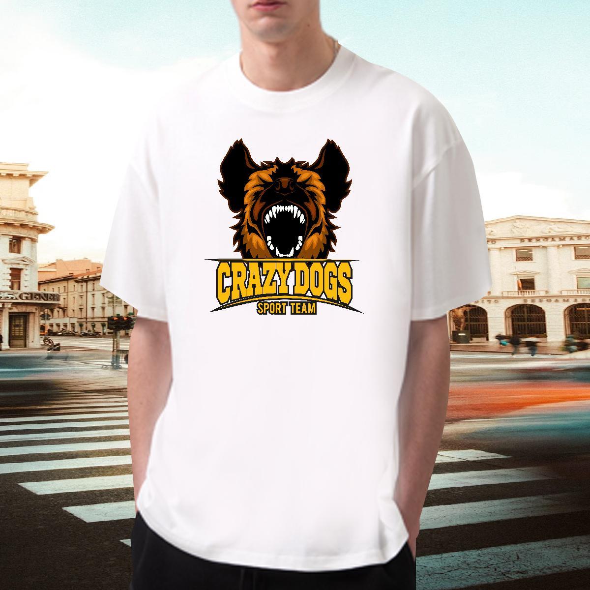 Unisex Men Tshirts Sports Casual 230g Cotton Oversized Pure Cotton crazy dog T shirt Wholesale Clothes