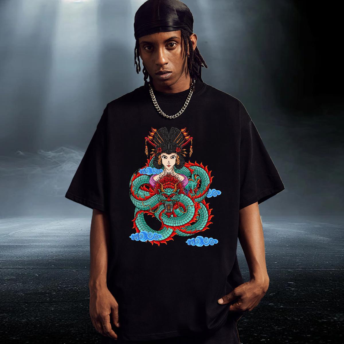 Comfortable Couples T Shirts Casual Daily Wear 100% Cotton 230g DIY Anime Breathable Short Sleeve dragon Mens T Shirts Fashion Casual Tops Tees