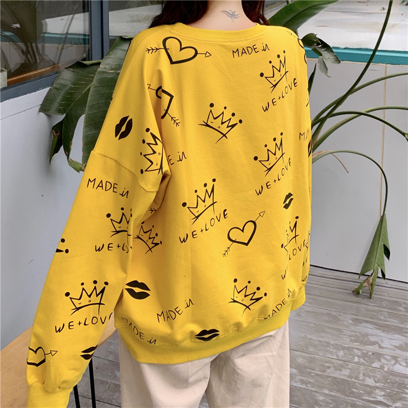 Front and back graffiti printed long sleeved hoodie for women, autumn new Korean version casual loose thin student top trend dongdumaoyi