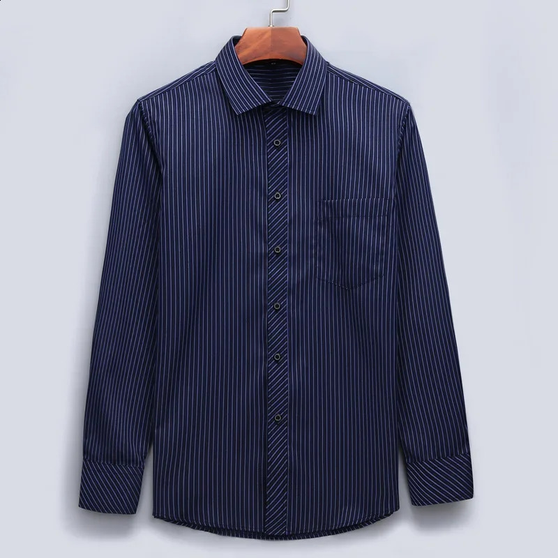 Plus Large Size 8XL 7XL 6XL 5XL 4XL Social Dress Shirts Mens Business Casual Long Sleeved Shirt Classic Striped Male Purple Blue 240822