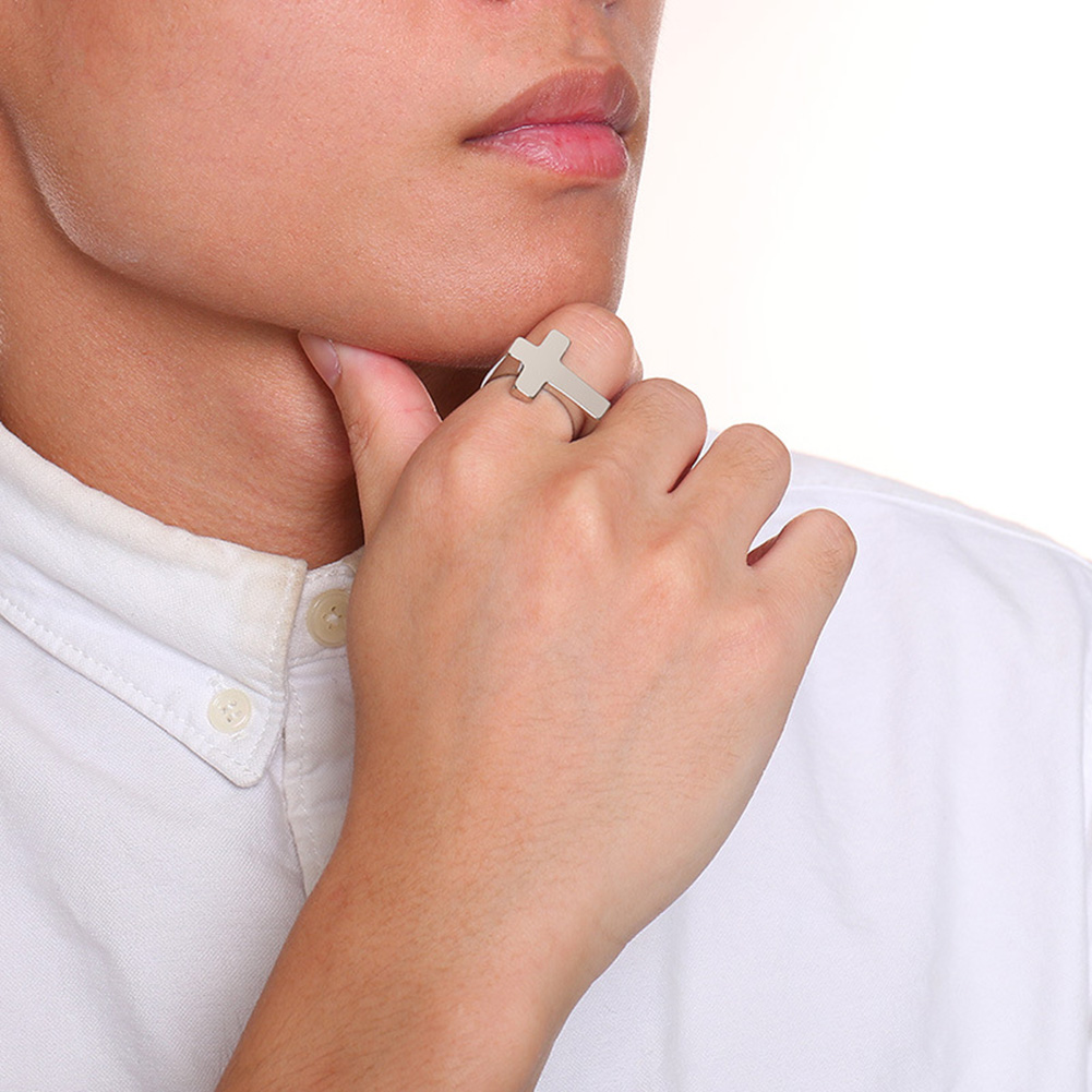 #7-#15 Classic Shiny Cross Ring Titanium Steel High Polished Women Mens Jewelry