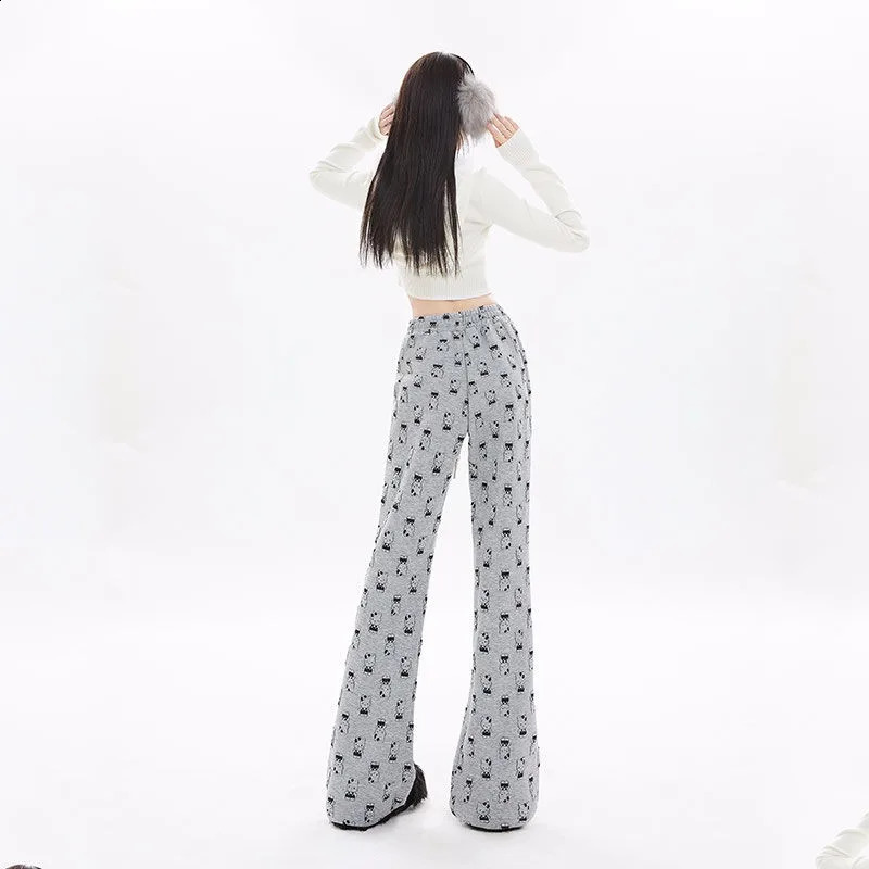 QWEEK Y2K Cartoon Print Sweatpants Women Cute Kawaii loose Casual Drawstring Wide leg pants Streetwear Harajuku High Waist Pants 240821