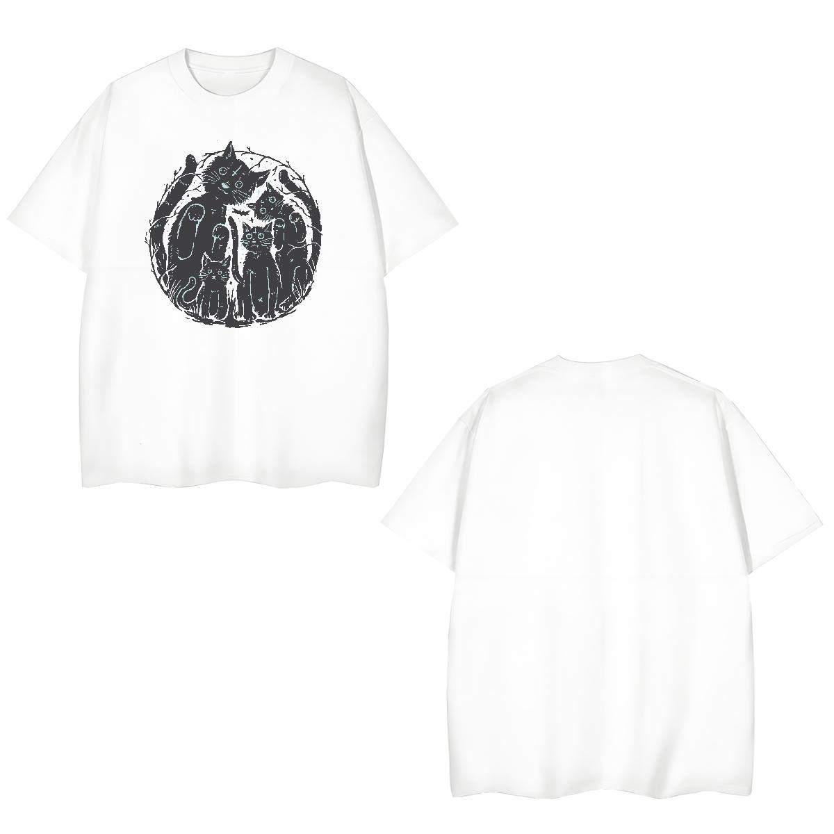 Fashion New Woman T Shirts O-Neck Short Sleeve 230g Pure Cotton Women Tees Anime Oversized cat Home Outdoor Comfortable Tops