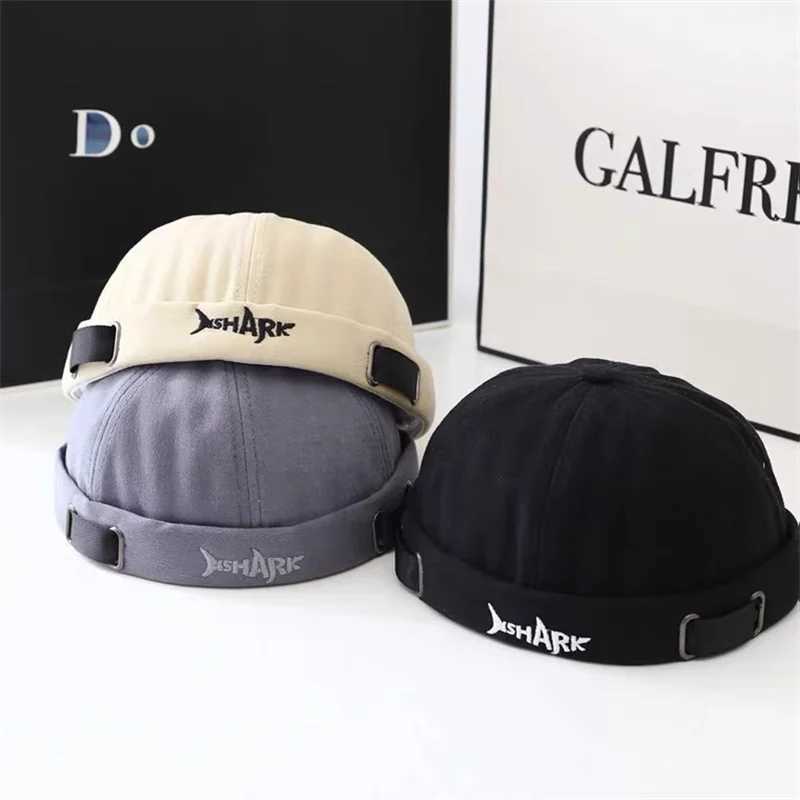 Retro Docker Hat Shark Neutral Embroidered Non Velvet Beanie Hat Solid Color Trend Dome Hat Mens Adjustable Sunhat W240821