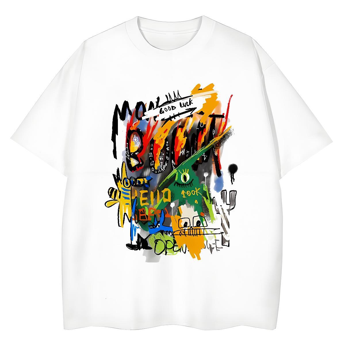 Brand Men Tshirts 230g Cotton Casual graffiti O Neck Short Sleeves T shirt Cool Cartoon Printing L-4XL Clothings
