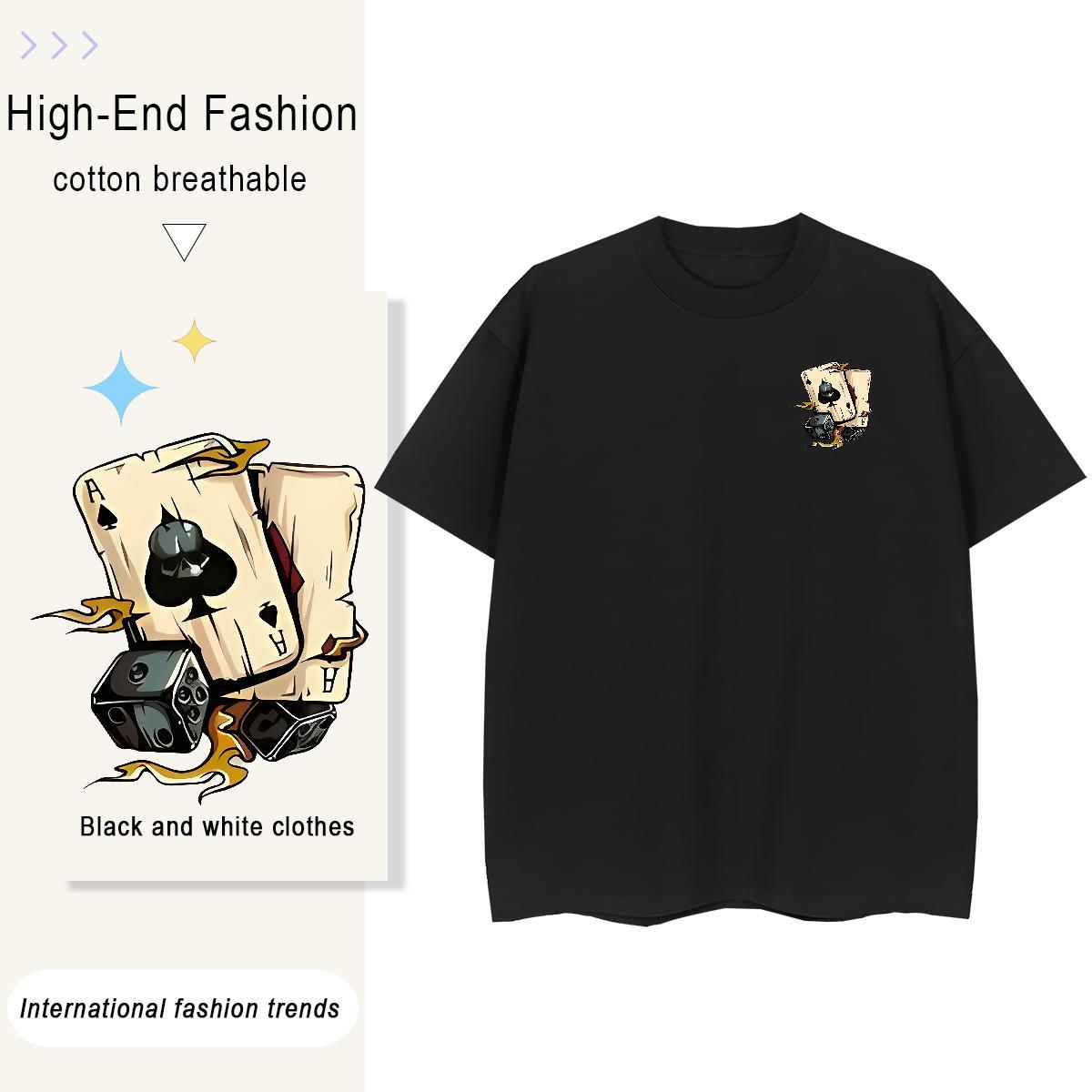 Female Womens Tshirts 230g Cotton playing card Hip Hop T Shirts Women Breathable Soft White Plus Size Polos