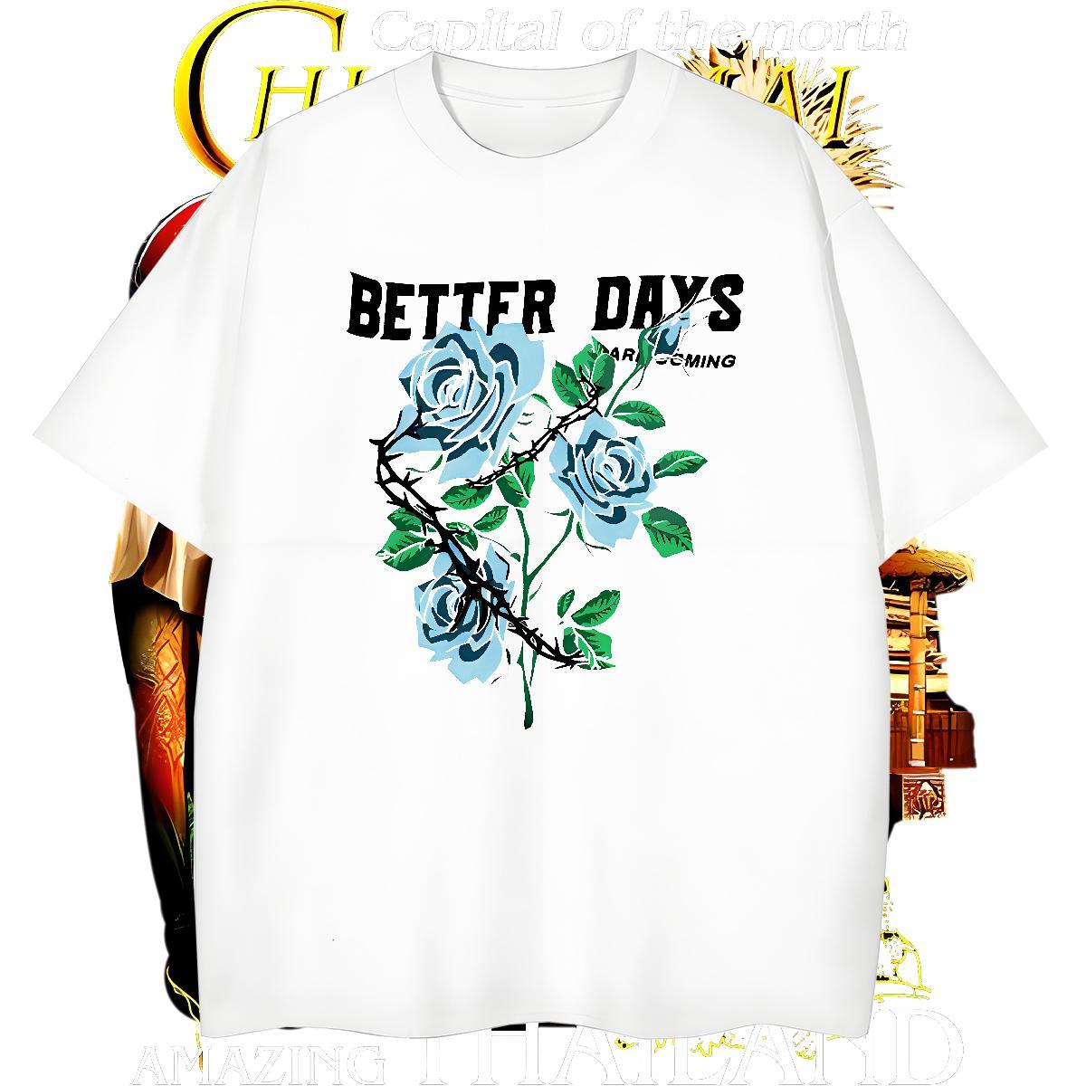 Cool T-Shirts flower Short Sleeve Soft Street Casual Custom Big Size 230g 100% Cotton Men Tees 2024 DIY Tees Shirts