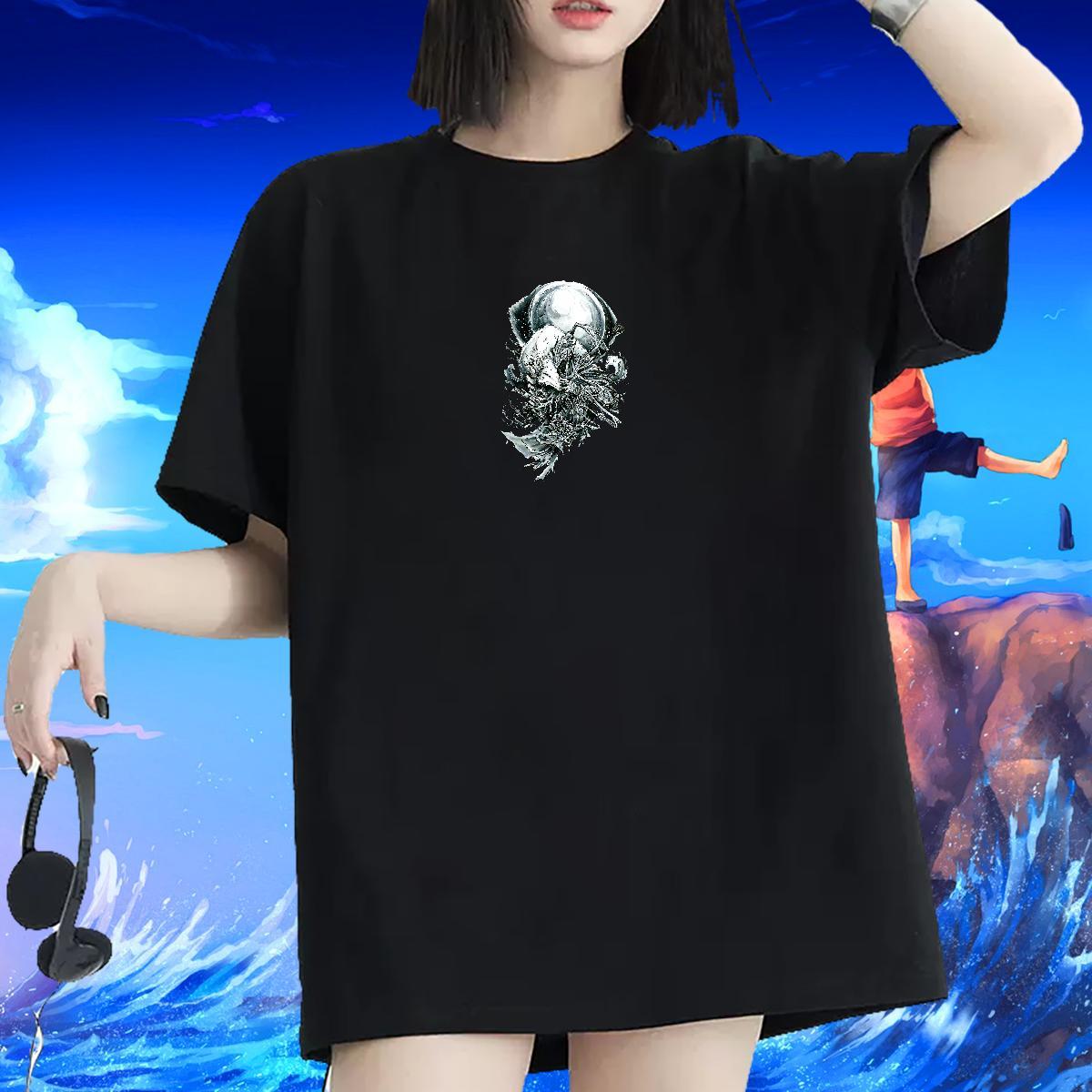 DIY T-Shirts O Neck Short Sleeves 230g Cotton Womens Tshirts Anime Oversized wolf Street Wear 5A Tees