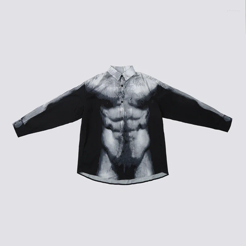 Men's Casual Shirts Black Gray Color Match Patch Label Y/Project Vertical Stripes Long Sleeve Men Women Patchwork Streetwear Shirt Clothes