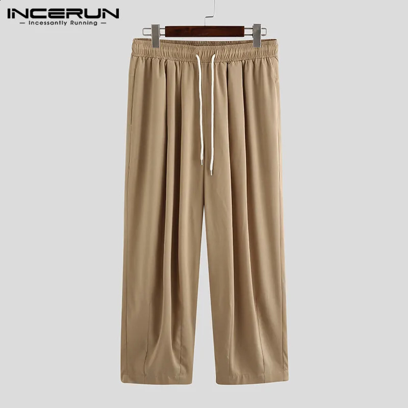 Summer Men Wide Leg Pants Drawstring Joggers Plain High Street Man Casual Trousers Baggy Fashion Harem Pants S-5XL INCERUN 240822
