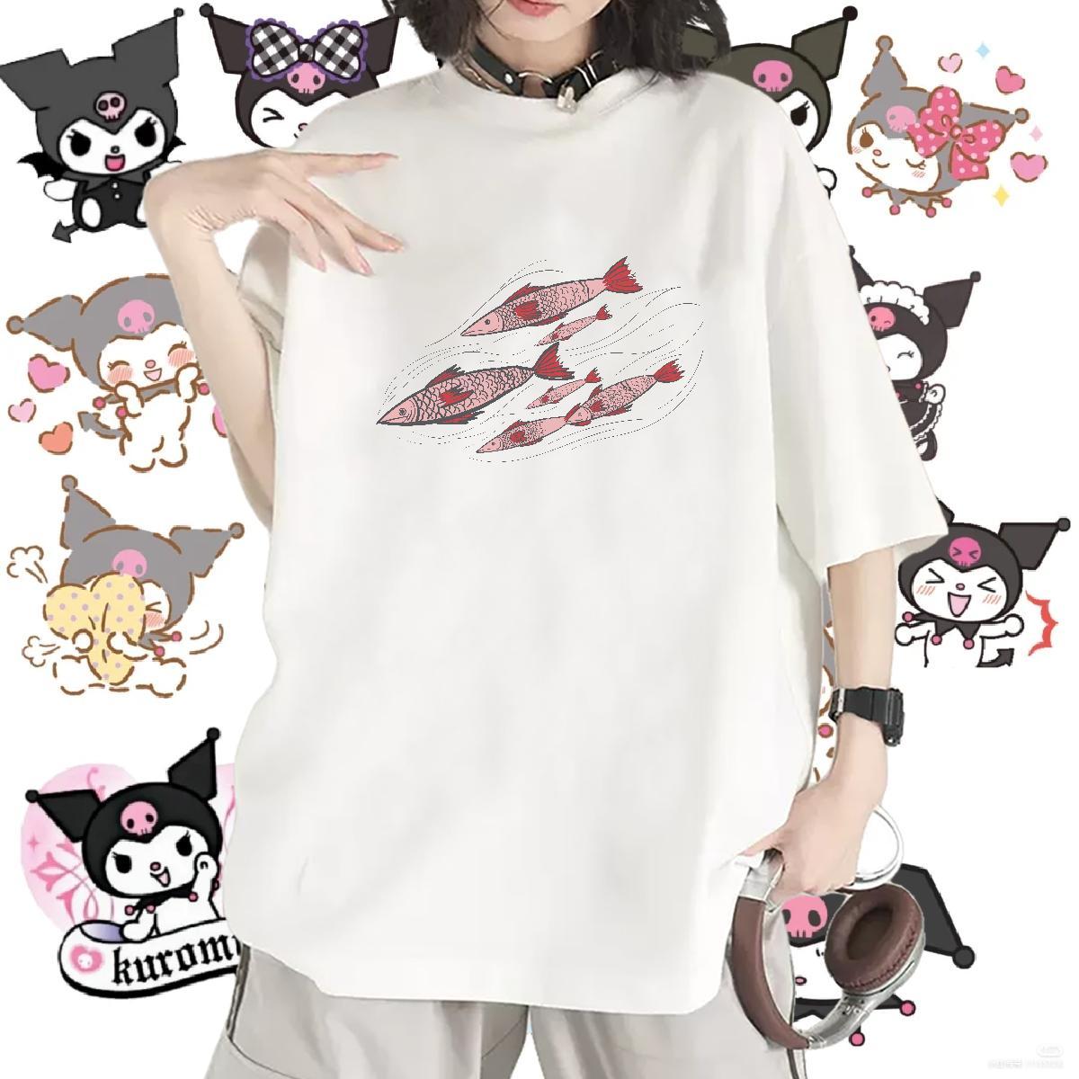 2024 Casual T shirt Comfortable 230g 100% Cotton Unisex Tshirts Anime Oversized fish Street Wear Lady Polos