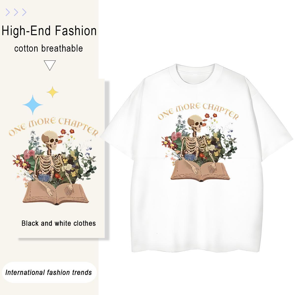 Fashion Casual Woman T Shirts 230g Pure Cotton Crew Neck Street skull Women Tees 5A Graphic Tops Shirt