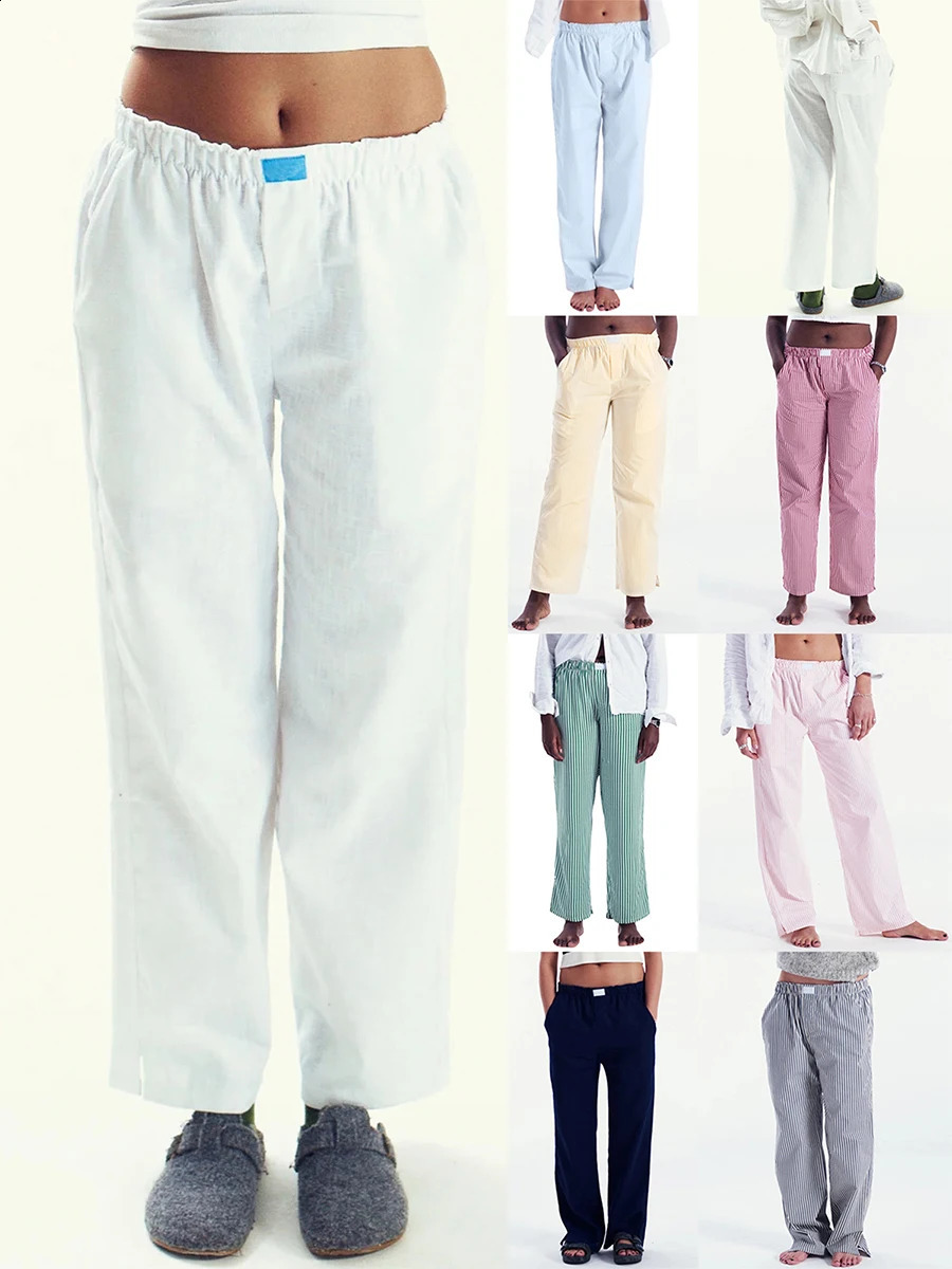Women Wide Leg Pants Casual Loose Vertical Stripe Print Elastic Lounge Trousers with Pockets for Work Streetwear Daily Life Y2K 240821
