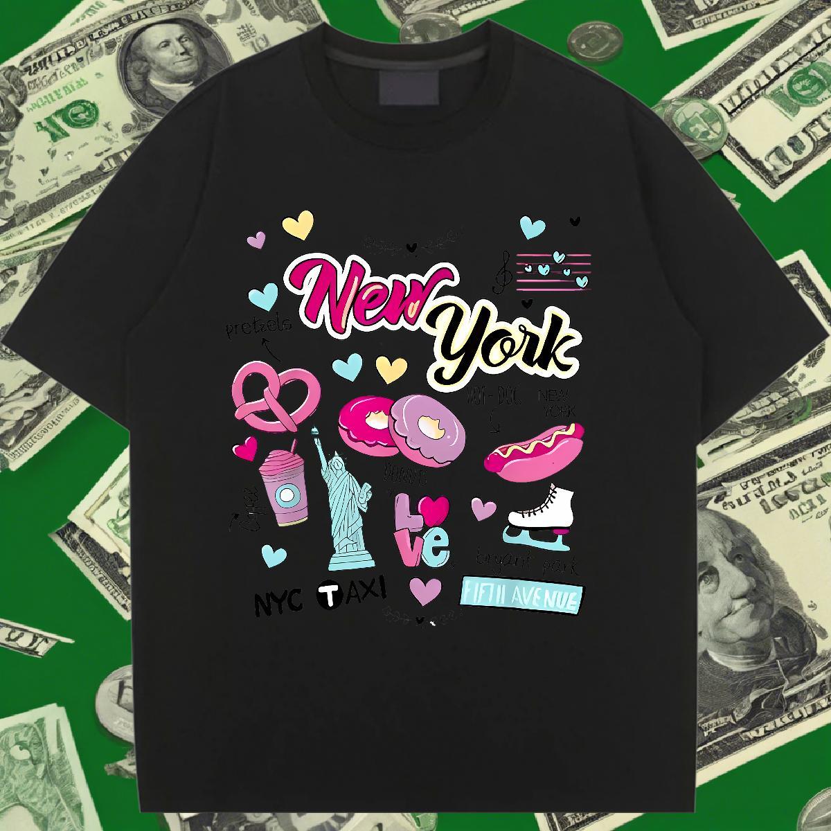 Female Womens Tshirts 100% Cotton 230g New York Spring Summer Women T Shirts Breathable Short Sleeve Plus Size Cartoon Wear