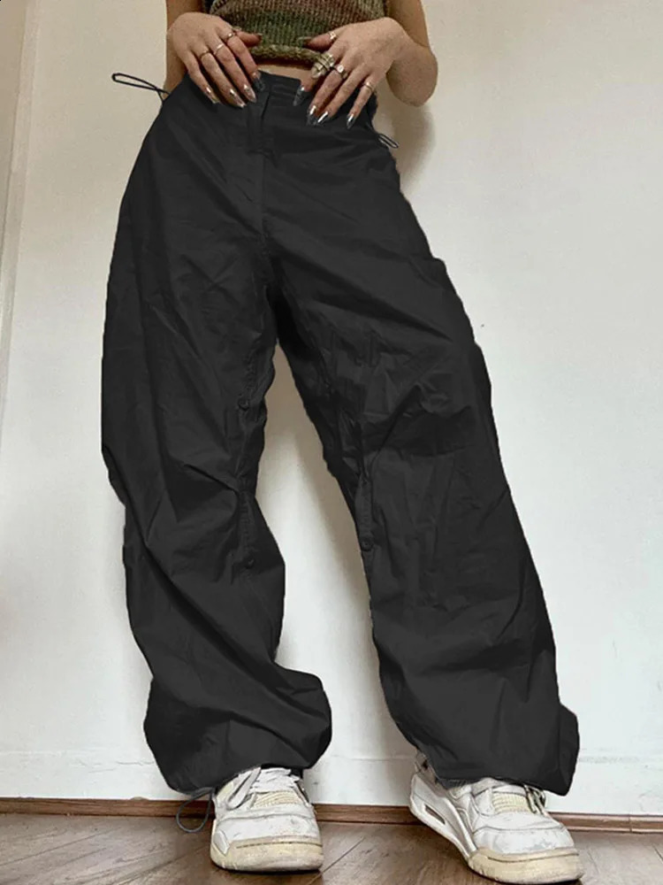 Solid Joggers Tech Pants High Waist Streetwear Fashion Brown Baggy Trousers Y2K Casual Vintage Clothes 240821