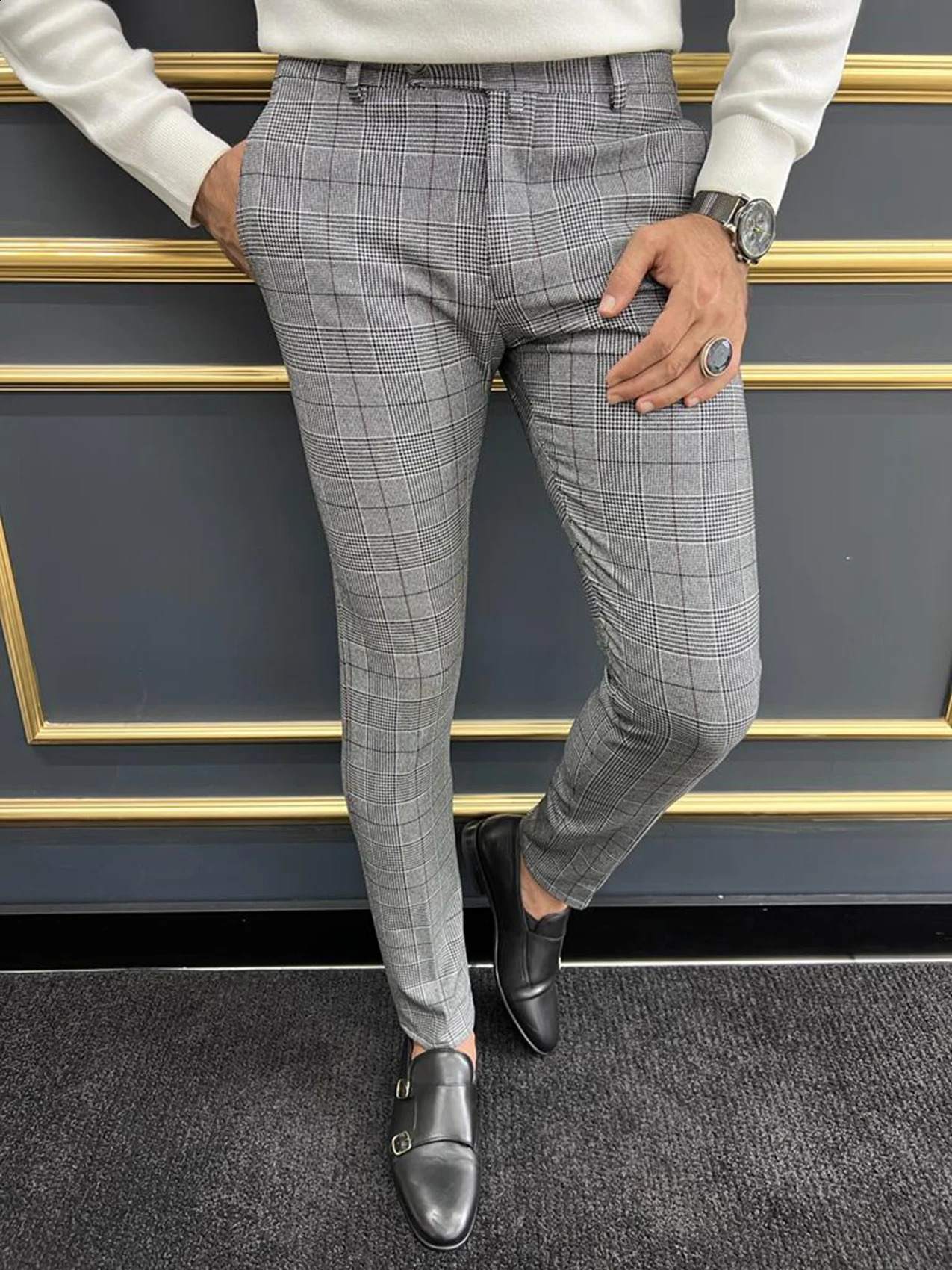 Summer mens business straight pants fashionable plain weave 3D printed small leg dress pants comfortable casual pants 240822