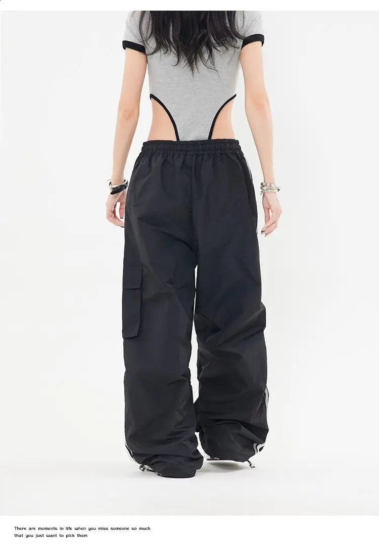 1pc Y2K Harajuku Vintage Hip Hop Street Wide Leg Pocket Side Contrast Stripes Casual Loose Cargo Pants Women 240821