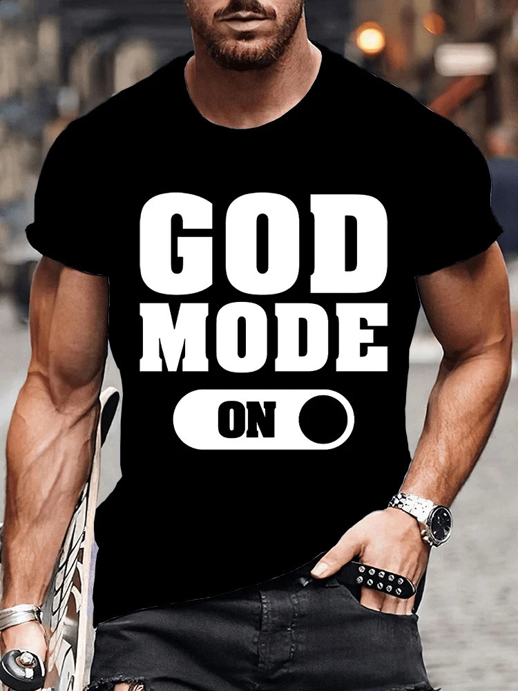 Summer fashion mens Tshirt God pattern flat printed summer short sleeved dress casual 240822