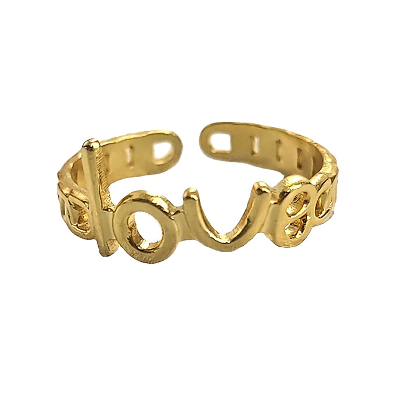 Titanium steel adjustable opening ring with the letters' love ', niche ins, cool style ring, stainless steel tail ring