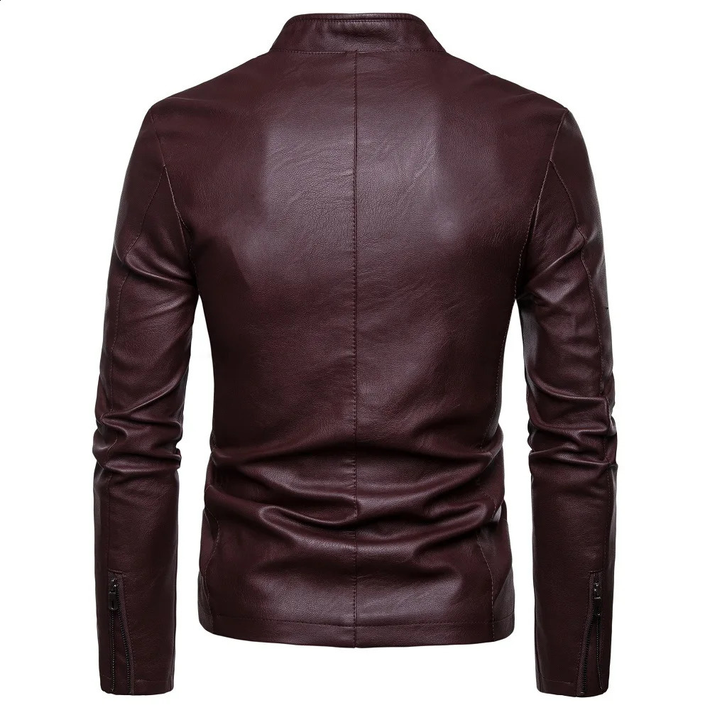 Autumn Leather Jacket Mens Korean Version Slim Fit Stand Up Collar High-end Fashion Leisure Man PU Leather Clothing 240822