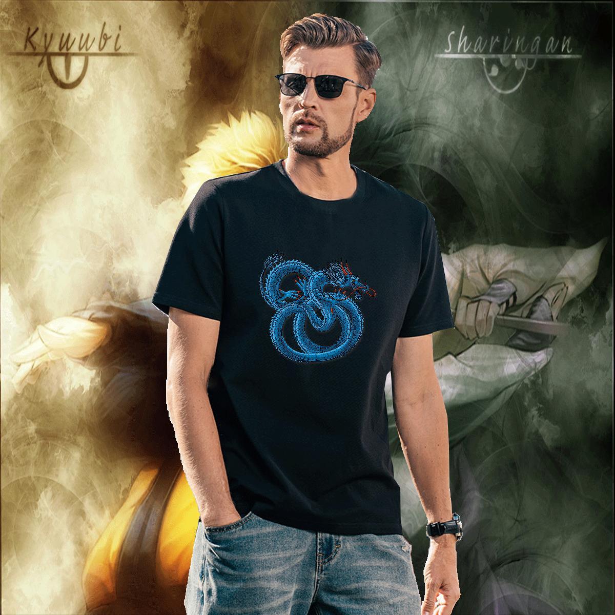 Comfortable dragon T-Shirts for Men High Street Hip Hop Men Clothes T-Shirt 230g Pure Cotton Fashion Design Short Sleeve O-Neck Cartoon Print Polos