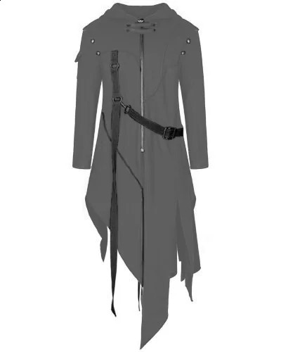 SHUJIN Men Gothic Style Hip Hop Trench Coat Hooded Cloak Mens Irregular n Long Cardigan Street Punk Vintage Jackets 240822