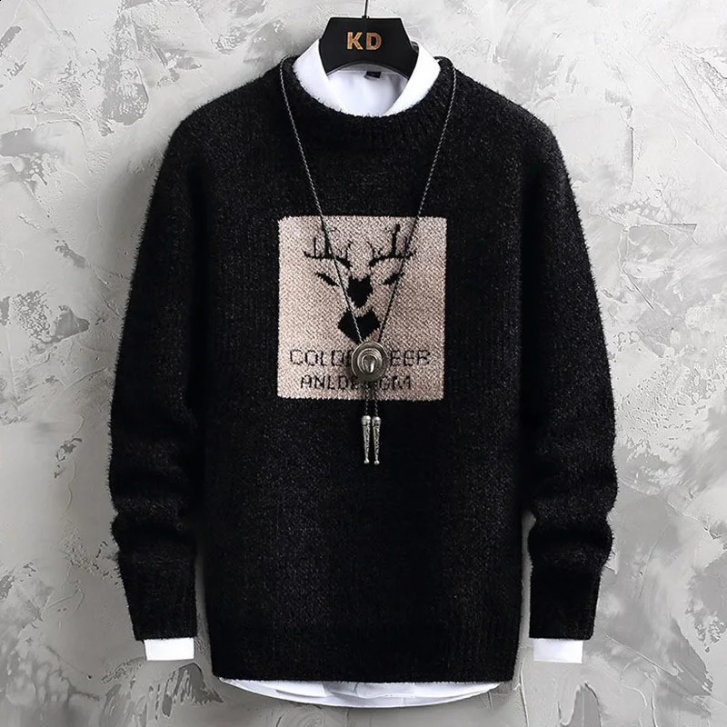 Fashion Knitted Spliced All-match Printed Casual Sweater Men Clothing Autumn Casual Pullovers Loose Korean Tops 240821