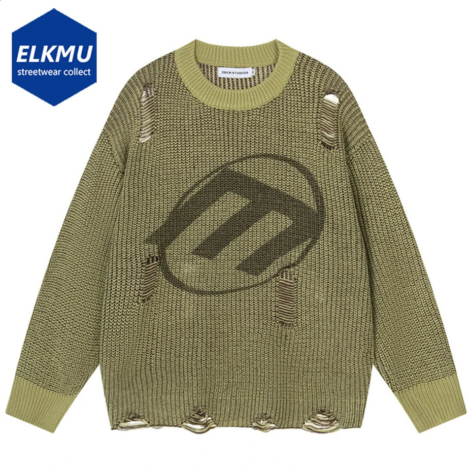 Letter Ripped Sweaters Mens Loose Knitted Jumper Harajuku Extra Large Hip Hop Sweater Y2K Street Clothing 240821