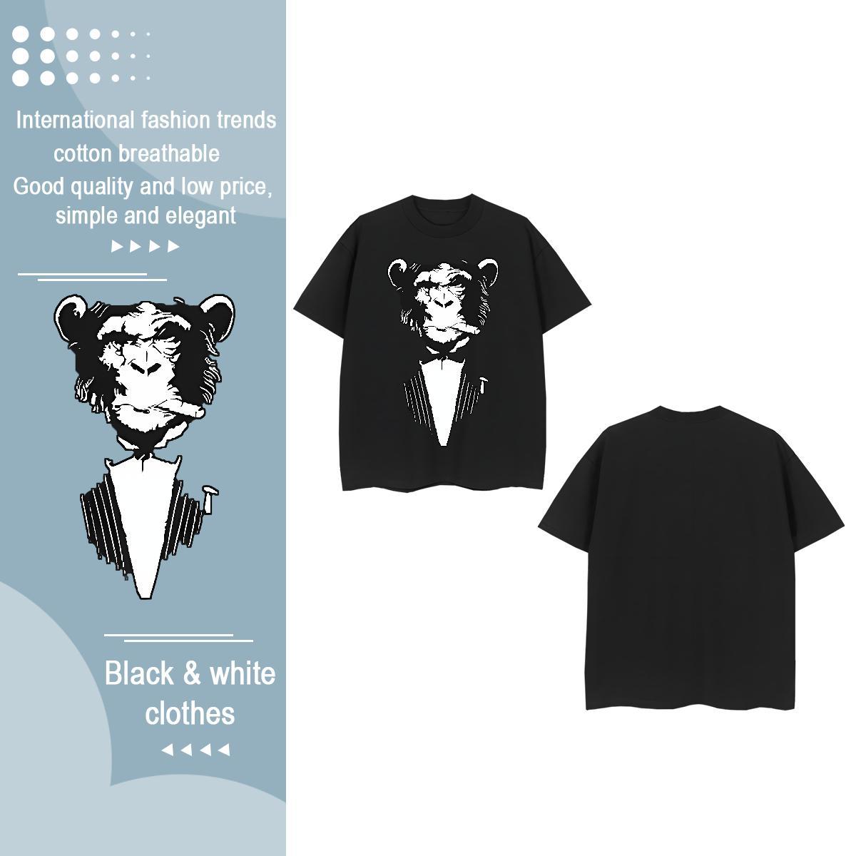 Brand T-Shirts for Women O-Neck Short Sleeve 100% Cotton 230g Womens Tshirts Cartoon Printing L-4XL chimpanzee Casual Sport Loose Tops Shirt