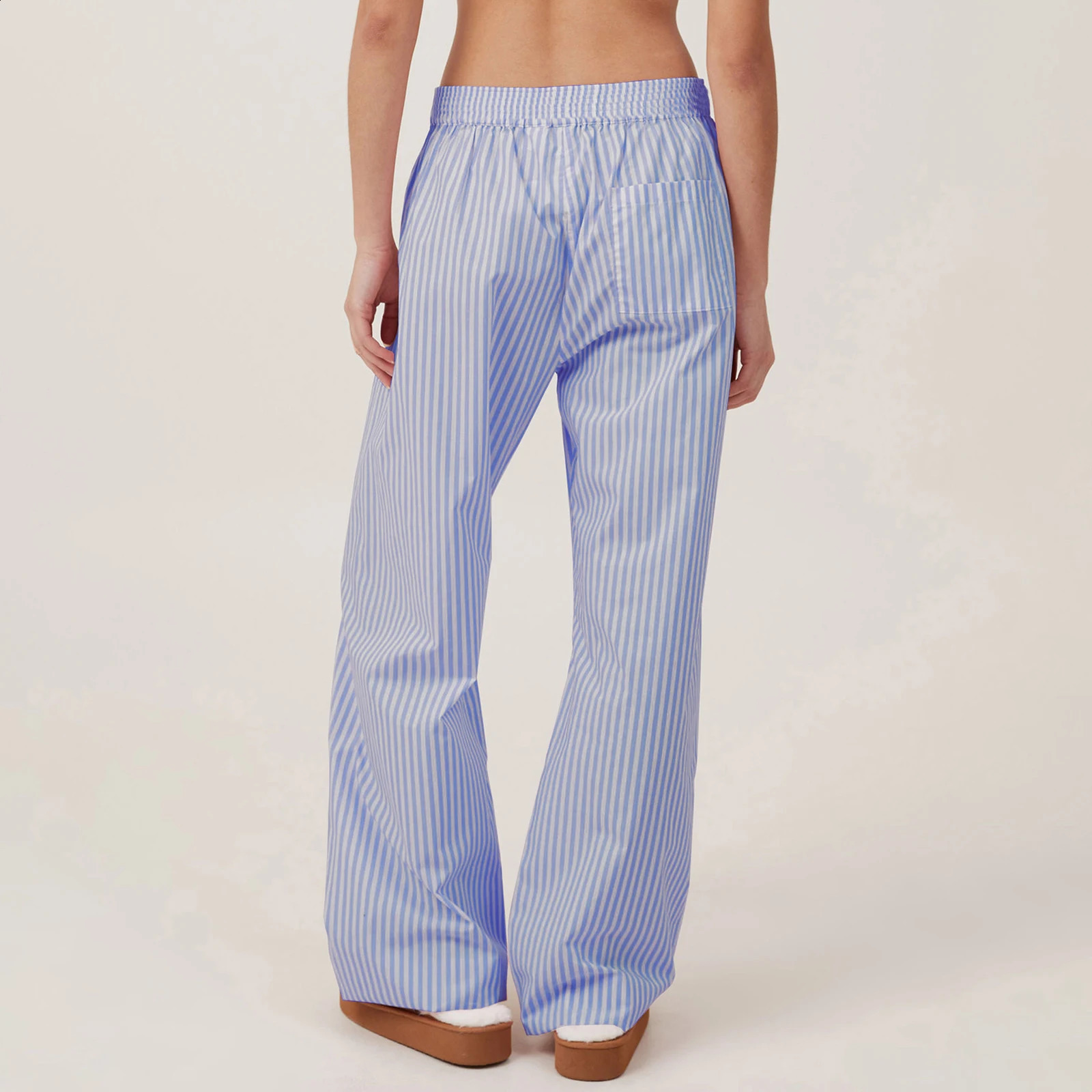 Womens Autumn Kawaii y2k Aesthetic Striped Loungewear Pants Casual Loose Elastic Waist Wide Leg Long Pants Trousers Streetwear 240821