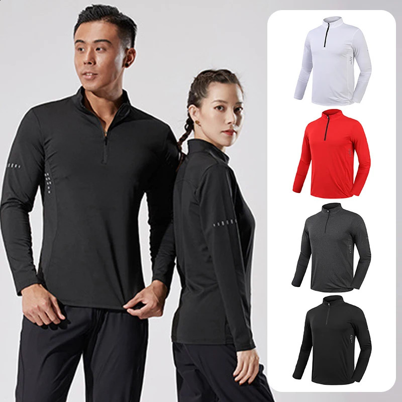 Quick Dry breathable Running Shirt Men Bodybuilding Sport T-shirt Long Sleeve zipper stand collar Gym Fitness T shirt 240822
